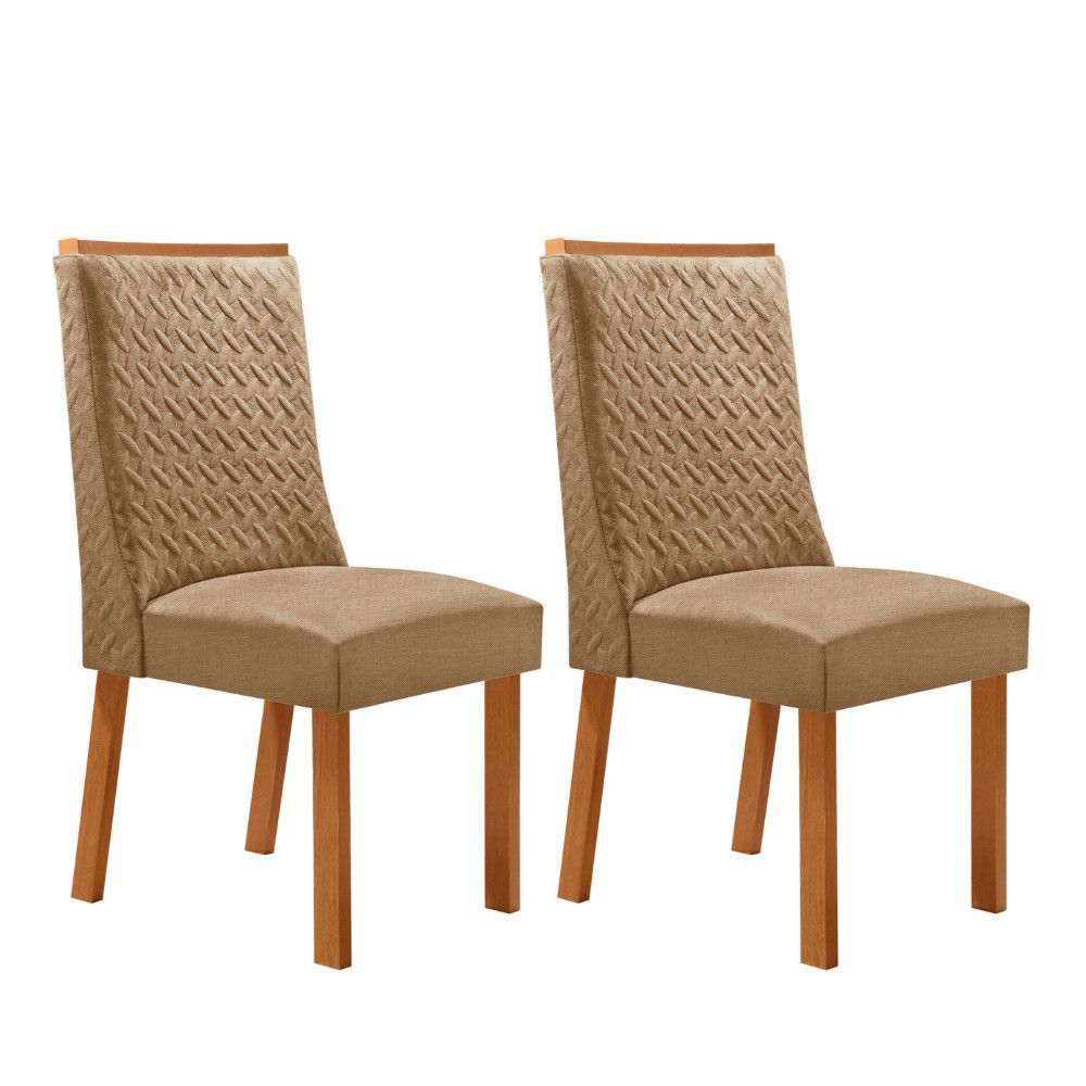 Conjunto com 2 Cadeiras Carolina Estrutura em MDF Estofado em Courino Amadeirado Moderna 45CM