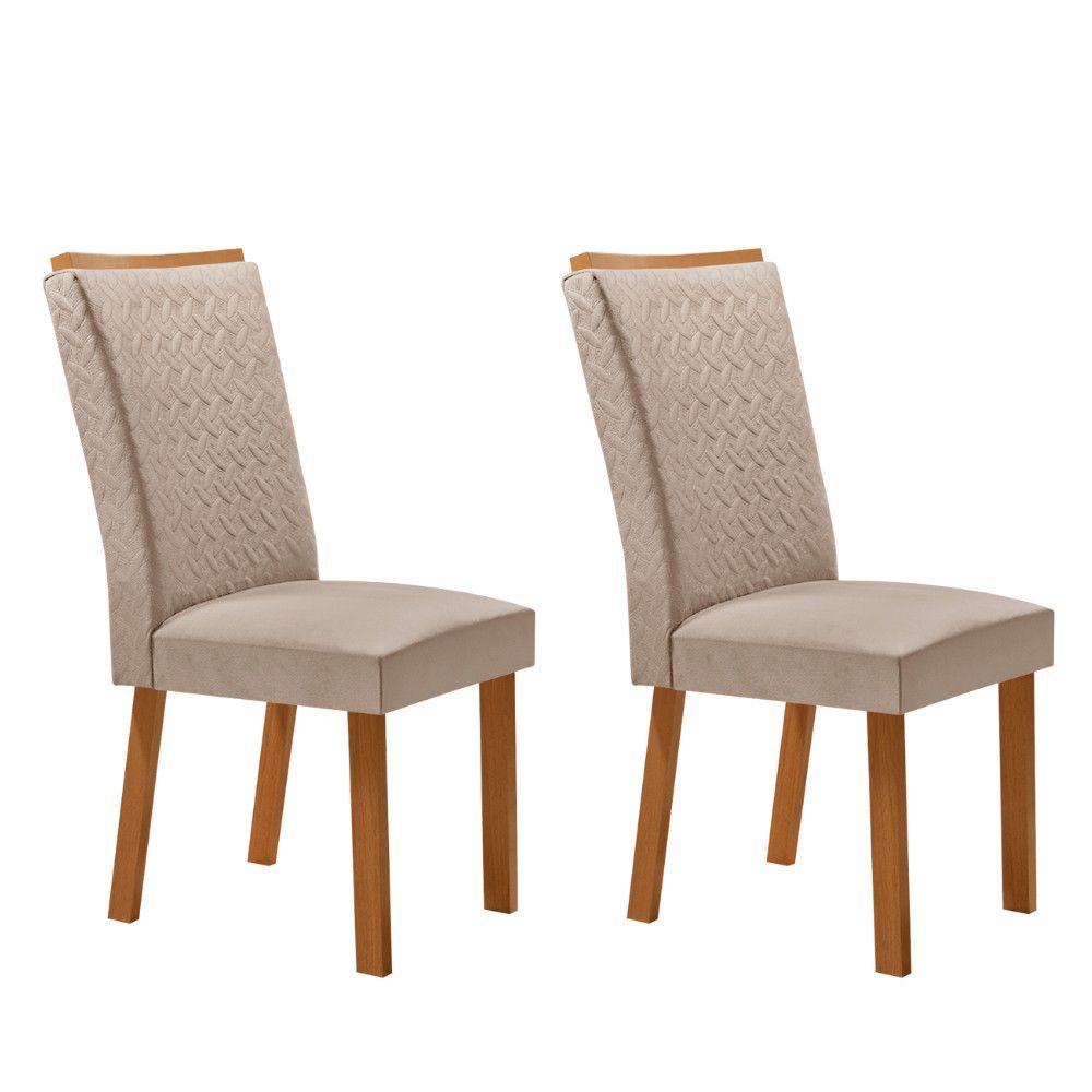 Conjunto com 2 Cadeiras Lisa Estrutura em MDF Estofado em Veludo Creme Moderna 60CM