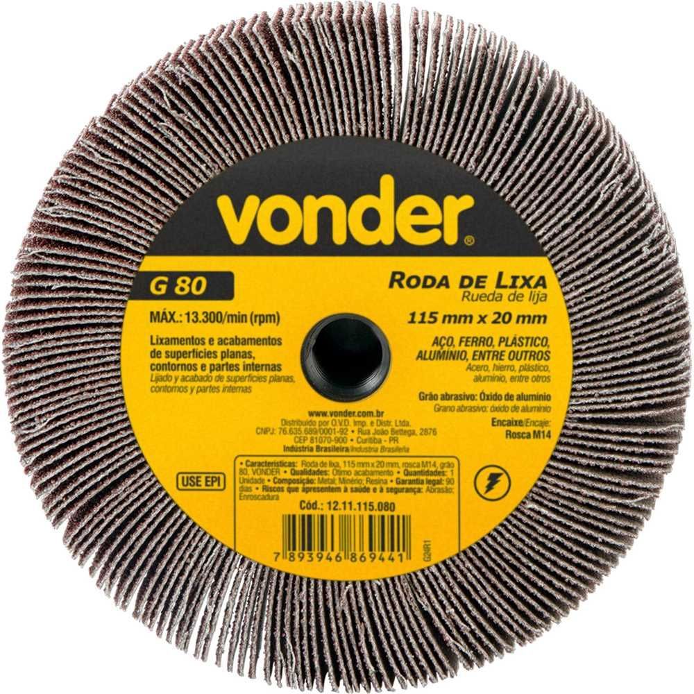 Roda de Lixa G80 para Esmerilhadeira com Corte Uniforme e Acabamento Consistente M14 Vonder 115X20MM