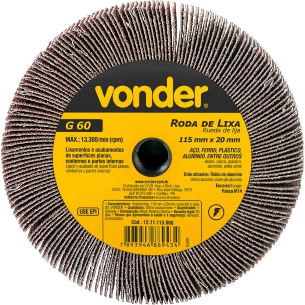 Roda de Lixa G60 Lixamento Eficiente com Grão G60 e Encaixe M14 Vonder 115CM 20CM