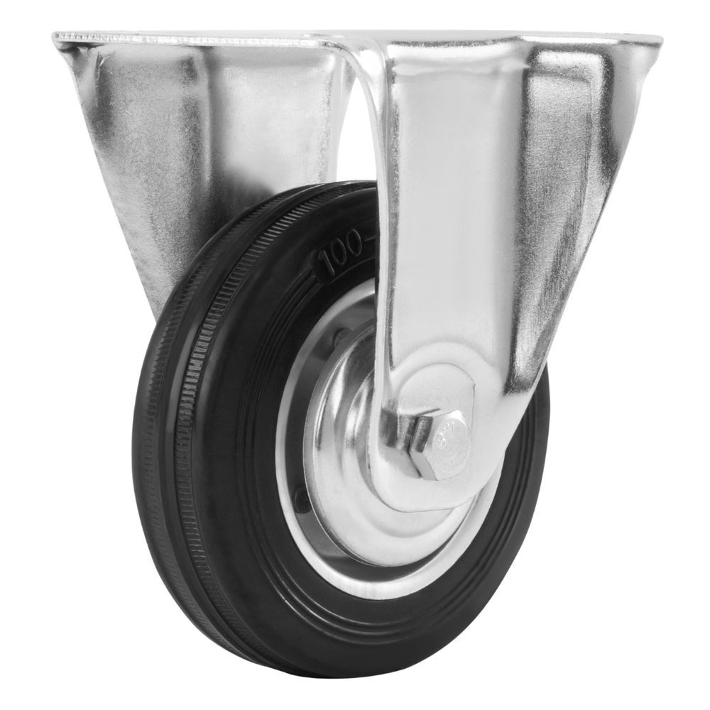 Rodízio Fixo Borracha 100mm Suporta 55kg com Suporte Preto MTX Aço 100CM 3kg
