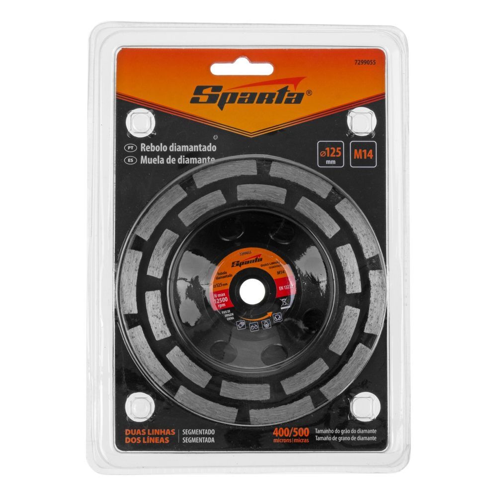 Rebolo Diamantado Dupla Linha 125mm Remoção Rápida de Material com Segmentos Cinza Sparta Ferramentas 125MM
