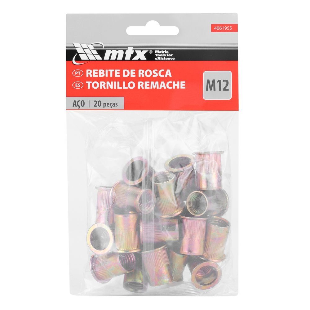 Rebite de Rosca MTX 4061955 Fixação Robusta e Durável Galvanizado Prata 20 Peças