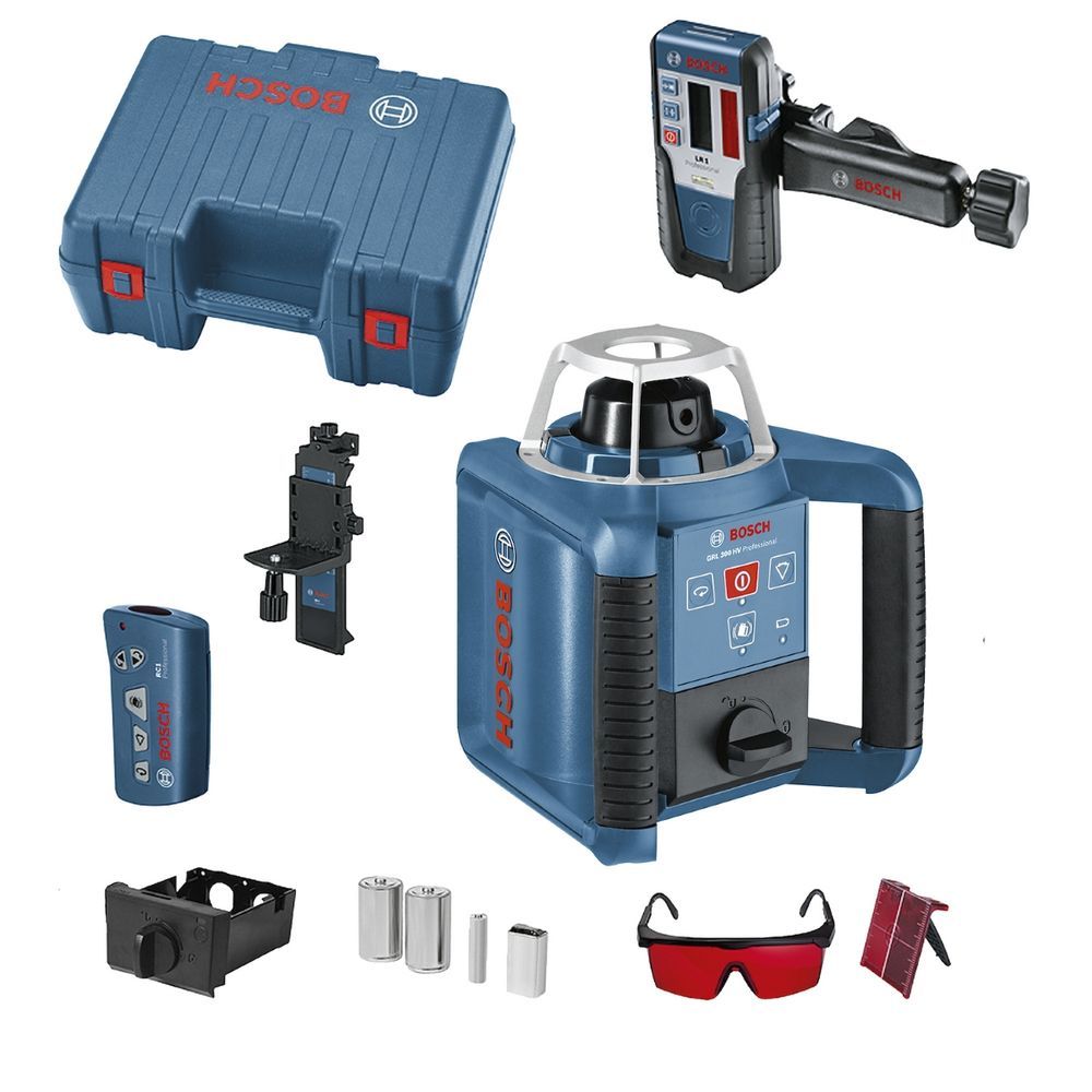 Nível a Laser Rotativo GRL 300 HV Alcance 300 m com Receptor e Telecomando Preto Bosch 300M