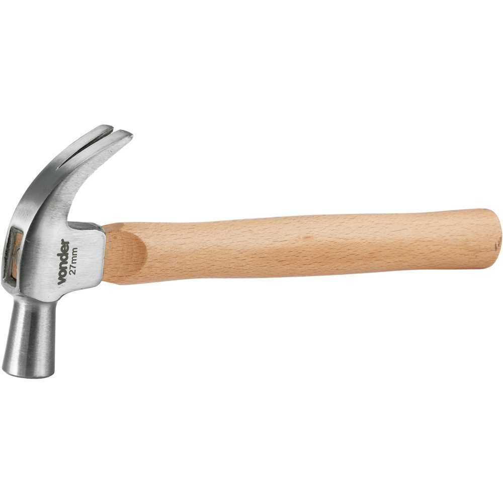 Martelo Unha 27mm Polido com Cabeça de Aço Forjado e Cabo de Madeira Envernizada Prata Nove54 132CM