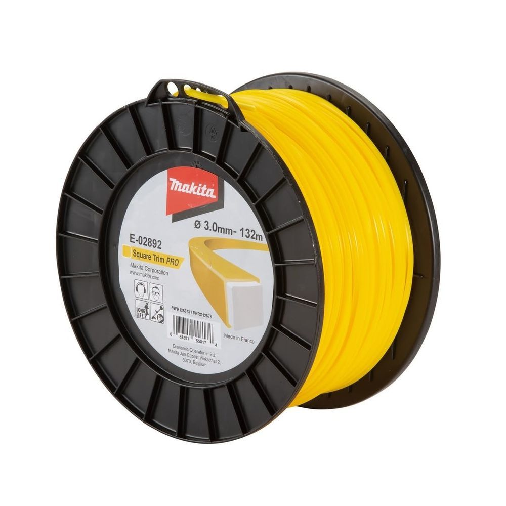 Bobina de Fio de Nylon 3,0MM X 132M Fio Quadrado Camada Dupla Branco Makita 132M