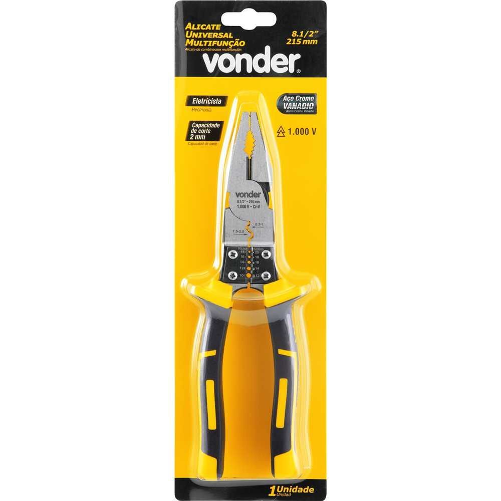 Alicate Universal 8.5'' 2.0MM Multifunção Corta Crimpa Desencapa 1000V Inox Vonder 2.0CM