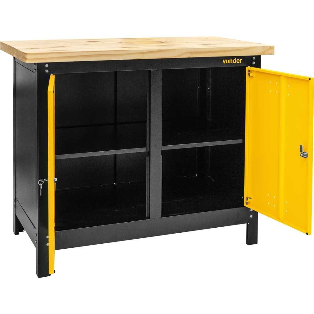 Bancada para Ferramentas 58510 com Tampo de Madeira Resistente Fechadura Amarelo Vonder 110CM 110X92X60CM