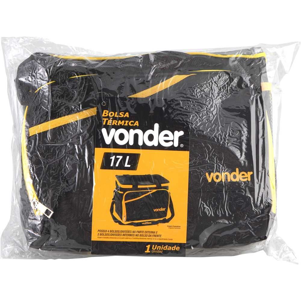 Bolsa Térmica Preta 17 Litros com Lona Reforçada e Bolsos Externos e Internos Vonder 25CM 17L