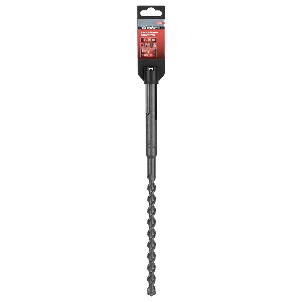 Broca SDS Max 14x340mm para Concreto com Placa de Carboneto de Tungstênio VK8 Cinza MTX 1.4CM 340MM