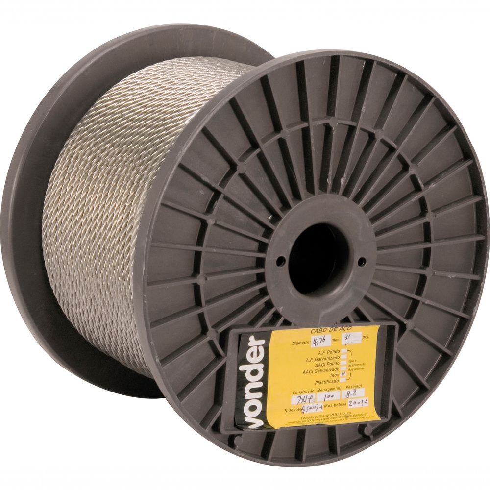 Cabo de Aço AAI 5-32 Alma de Aço 6x19M Inox com Resistência 1770 N-mm2 100M Vonder