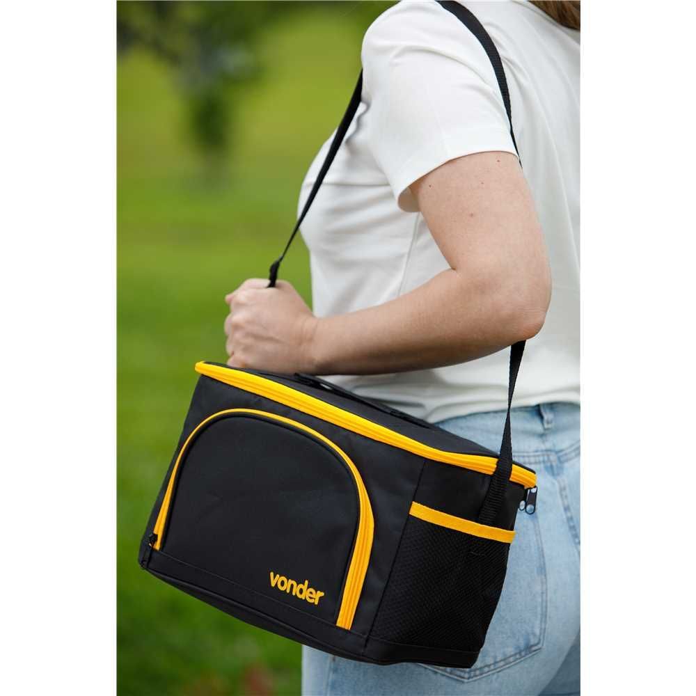 Bolsa Térmica Lona Reforçada 3 Bolsos Conservação de Alimentos Alças em Nylon Uso Diário Preto Vonder 20CM 9L