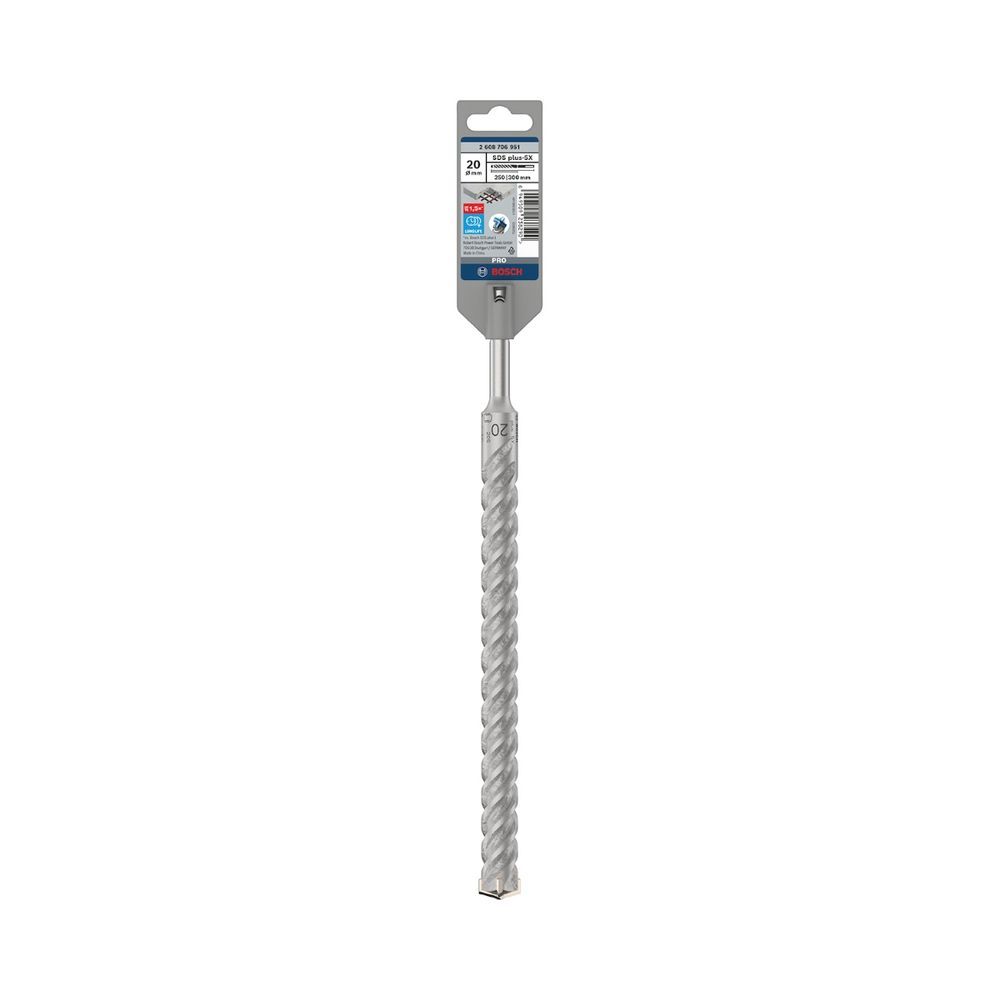 Broca para Concreto Pro SDS plus-5X Quatro Arestas de Corte em Carbeto de Tungstênio Cinza Bosch 20CM 20X250X300MM