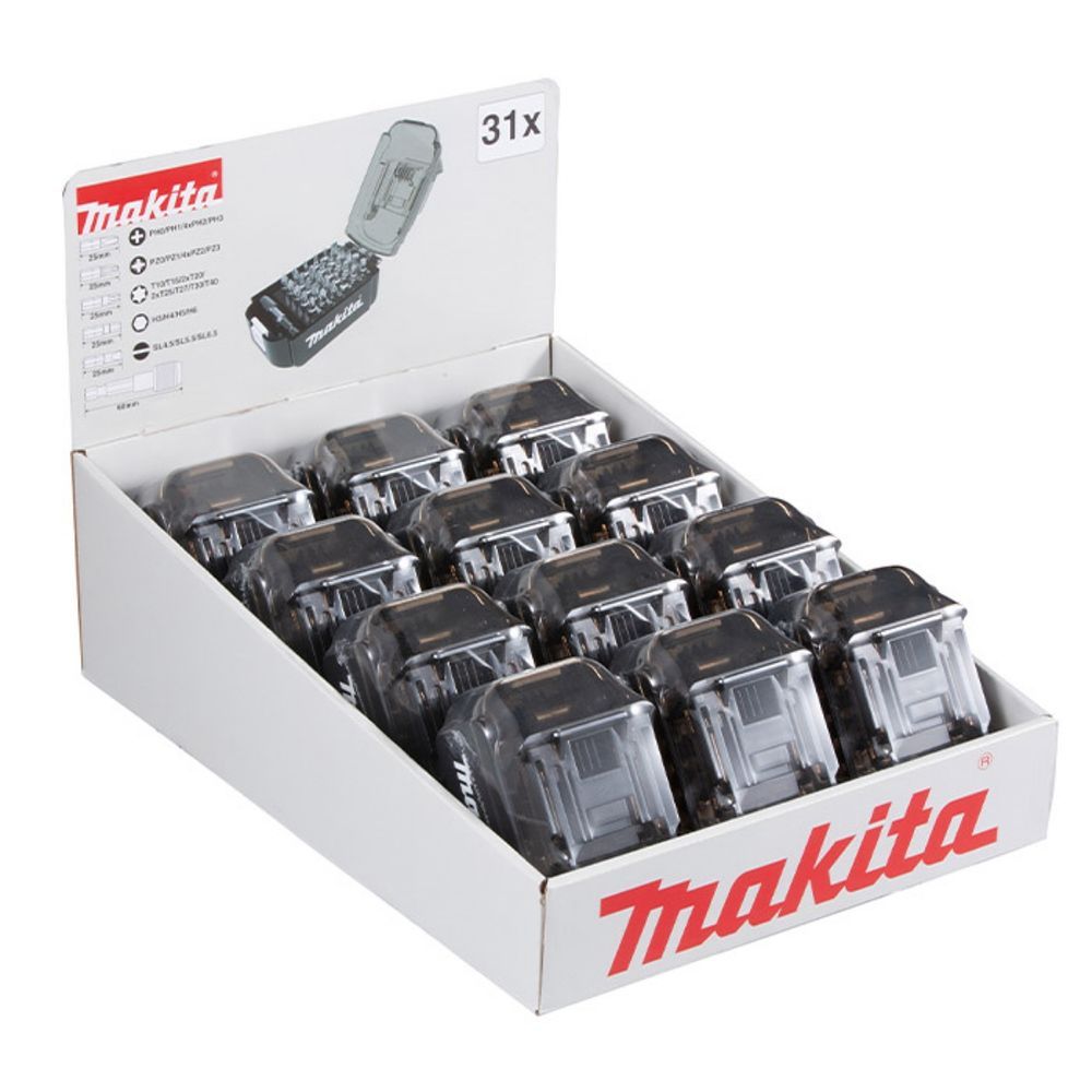 Caixa Display com 12 Estojos 31 Bits Tipo Bateria para Parafusadeira Makita Bivolt
