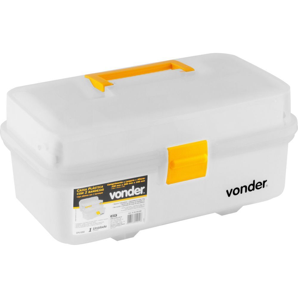 Caixa Plástica CPV 0350 com 2 Bandejas Fixas e Articuladas Preto Vonder 20CM