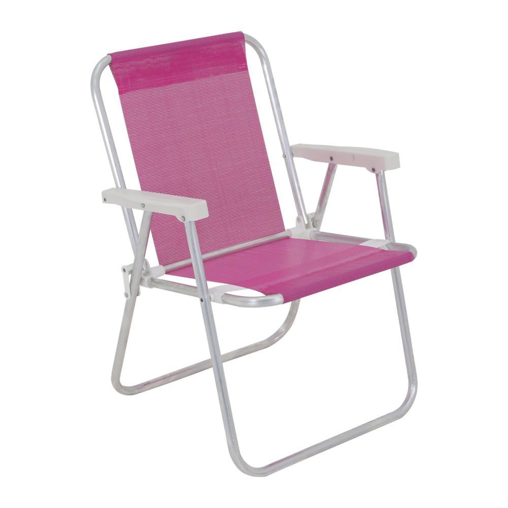Cadeira Bel Alta Lazy em Alumínio Assento Estofado com Apoio de Braço Reclinável Rosa Belfix 54CM