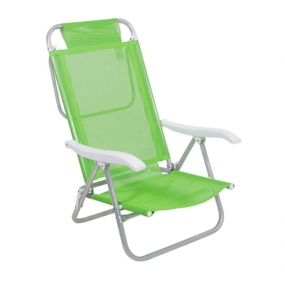 Cadeira de Praia Sunny Reclinável em Alumínio com Apoio de Braço Dobrável Verde Belfix 57CM