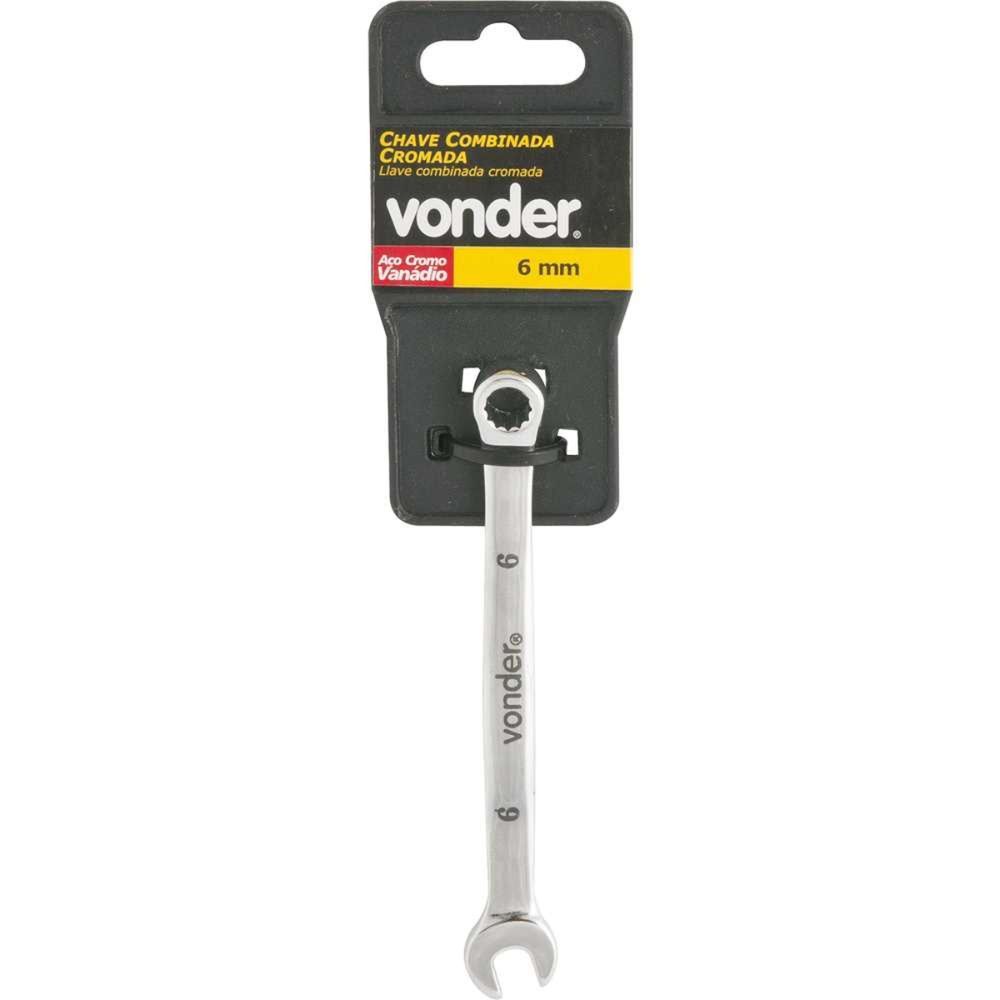 Chave Combinada 06mm Lado Fixo e Estrela Aço Cromo Vanádio Acabamento Cromado Cinza Vonder 5CM