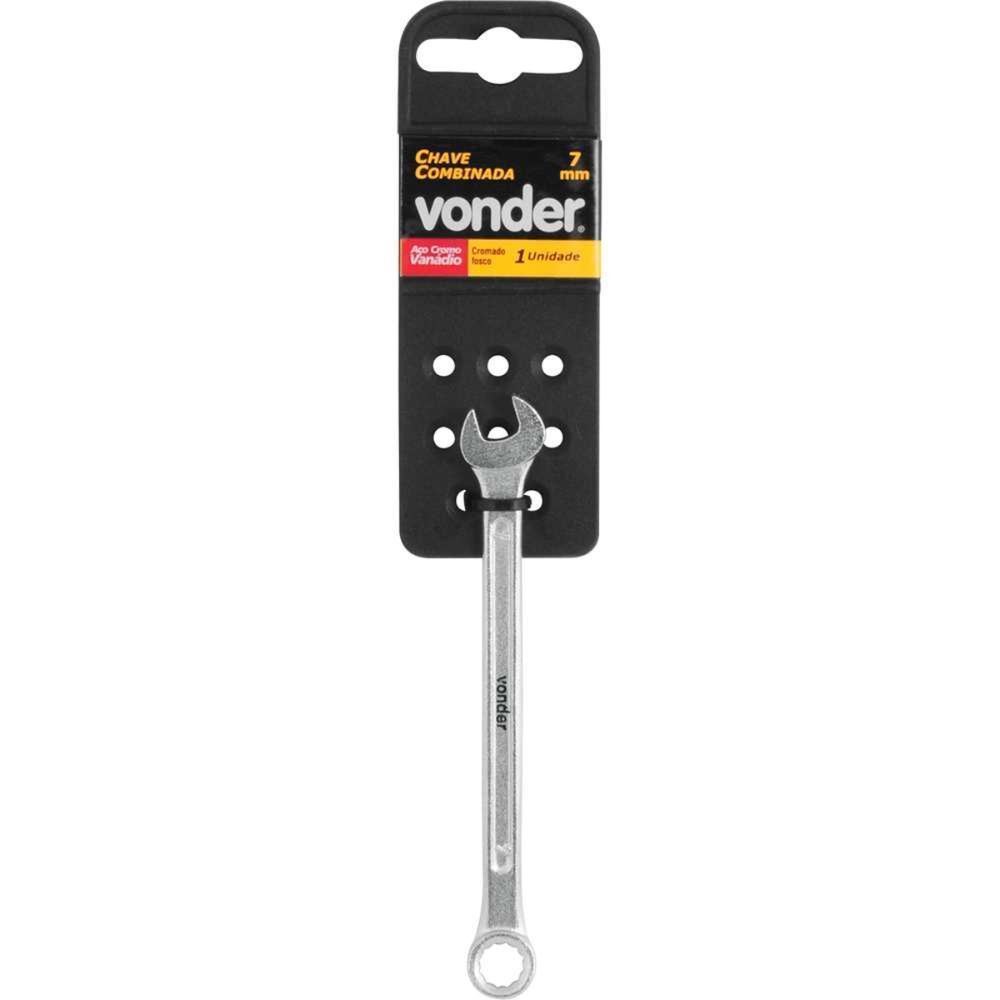 Chave Combinada 07mm com Lado Fixo e Estrela Cromada em Aço Cromo Vanádio Prata Vonder 5CM