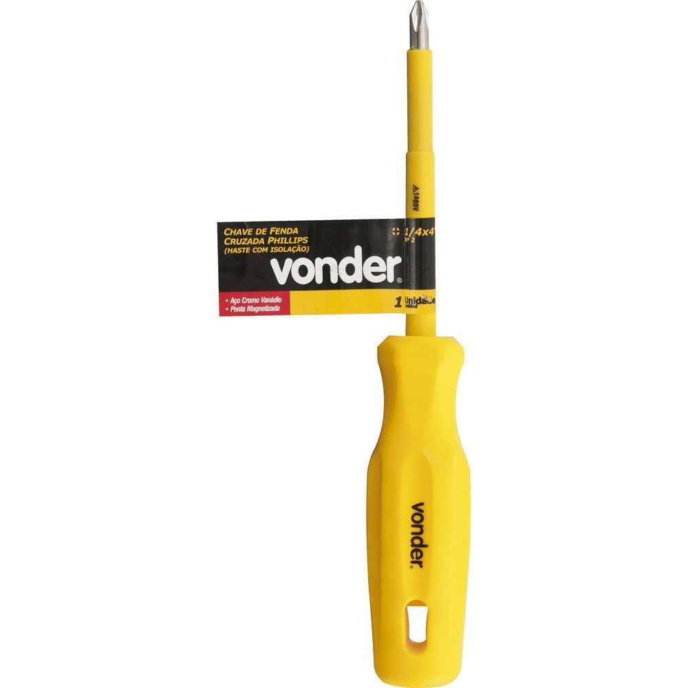 Chave de Fenda Phillips 5-16X8 N.3 Isolada 1000V Ponta Magnetizada Amarelo Vonder 5CM