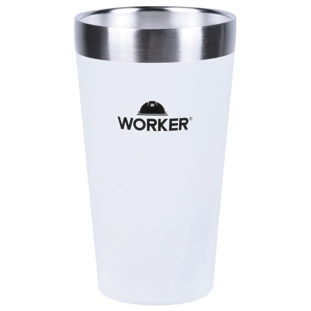Copo Térmico 473ml Worker Aço Inoxidável AISI 304 Parede Dupla Isolamento a Vácuo para Bebidas Quentes e Frias Branco