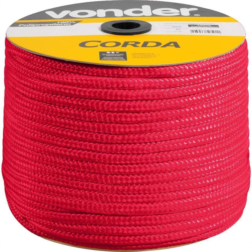 Corda Multifilamento Trançada V 8mm Boa Resistência à Abrasão e Tração Vermelha Vonder 30CM 258M