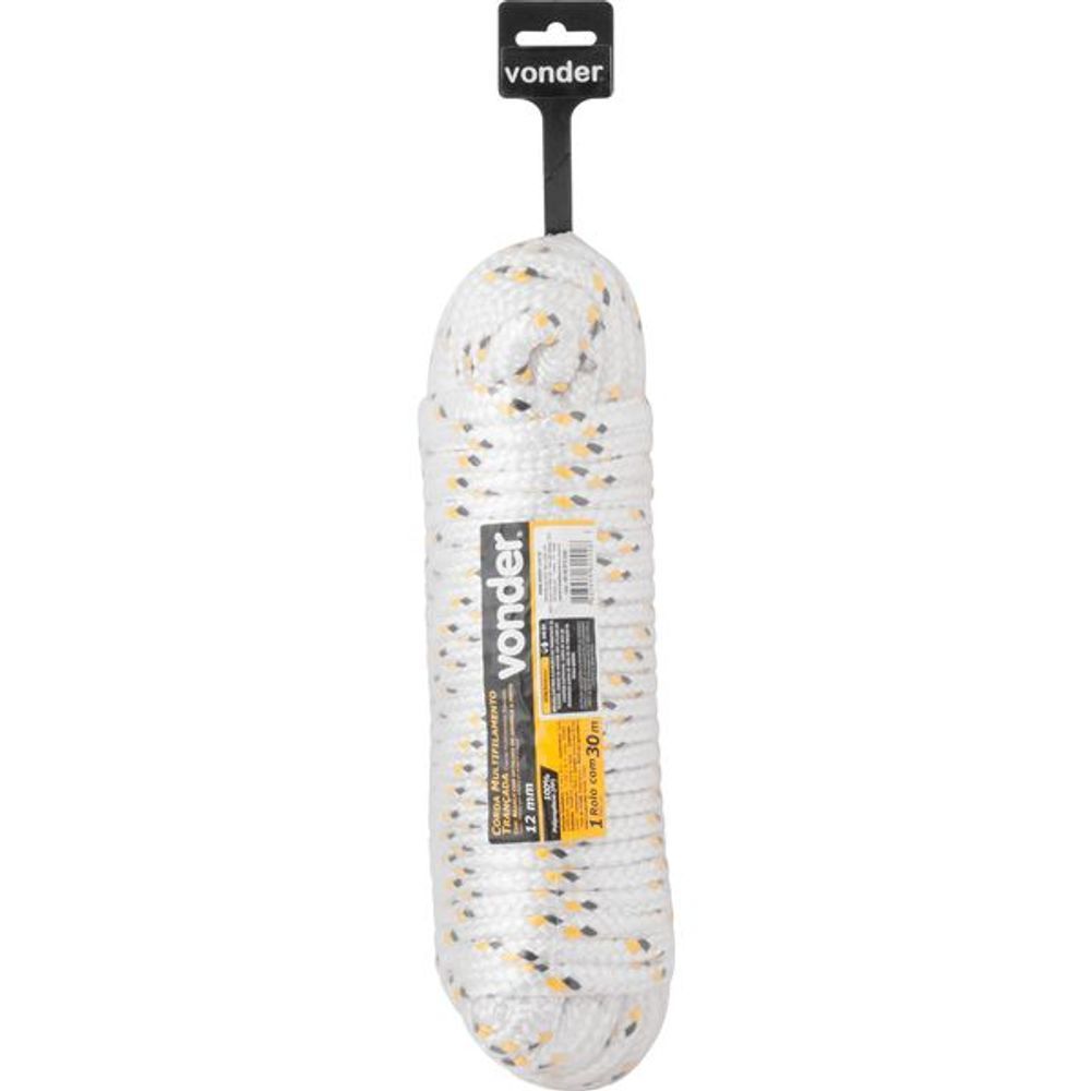 Corda Multifil Trançada 8046012030 Resistente à Abrasão e Tração Branco Vonder 12MMX30 METROS