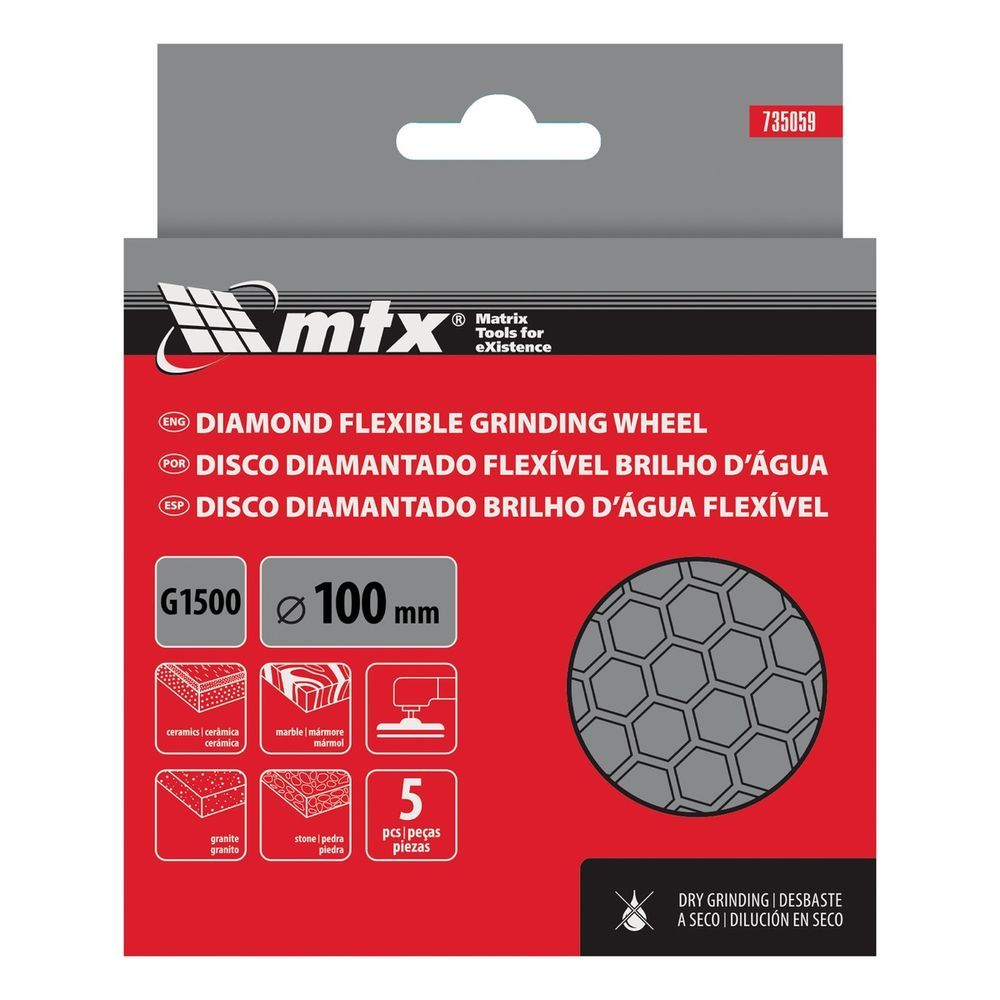 Disco de Lixa Diamantada 735059 Polimento a Seco Flexível Cinza MTX 10CM 5 Unidades