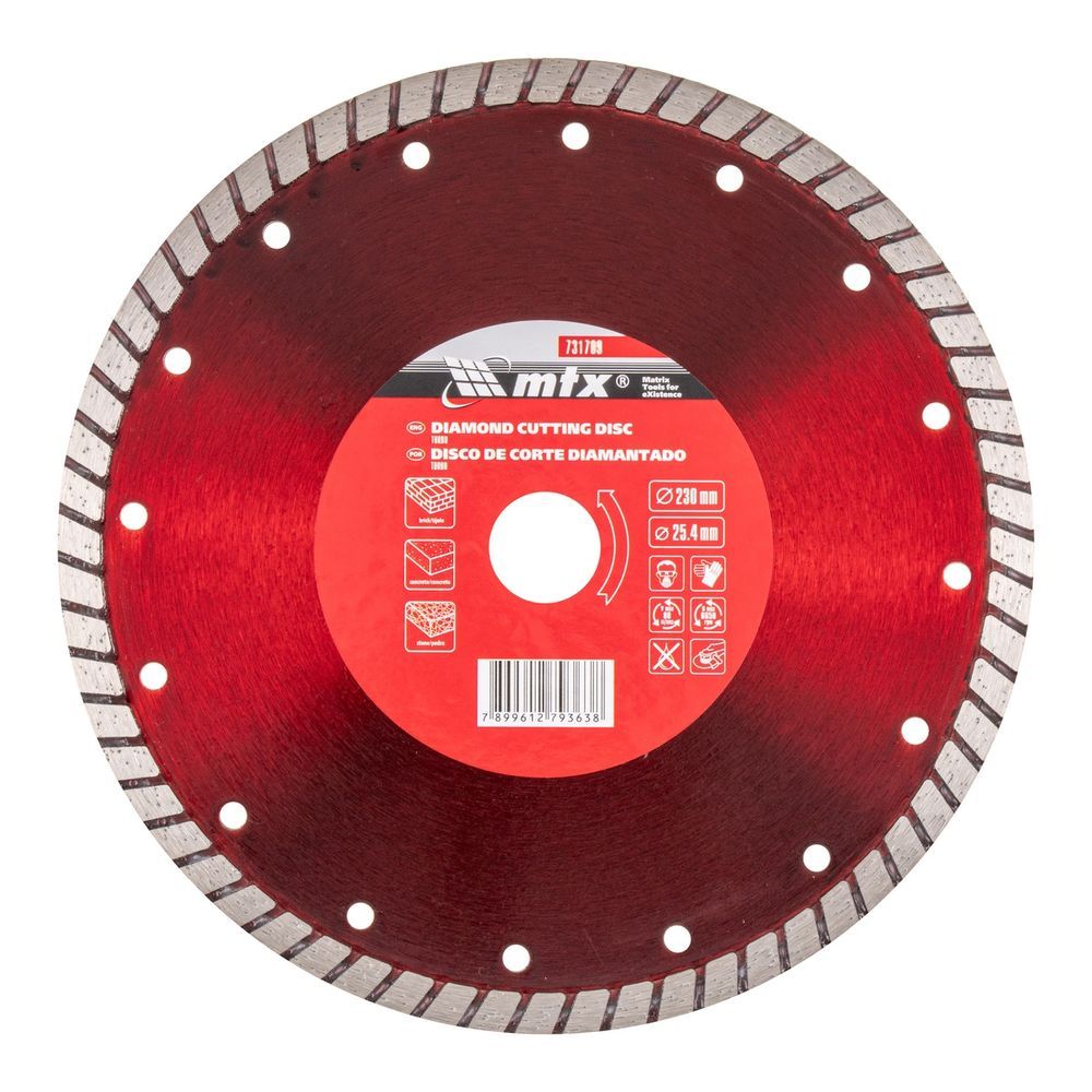 Disco de Corte Turbo Diamantado Seco 230x25.4mm Cortes Precisos e Duráveis Segmentos em Espiral Cinza MTX 230MM 25.4MM