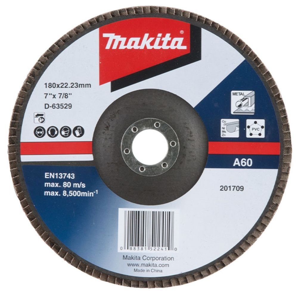 Disco de Desbaste Flap 180 X 22.23MM Grão A60 Desempenho em Remoção de Material Verde Makita 18CM