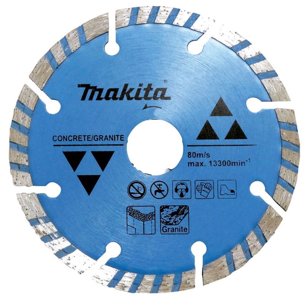 Disco Diamantado D-44345 Cortes em Alvenaria e Concreto Turbo Segmentado Azul Makita 230MM 22.23MM