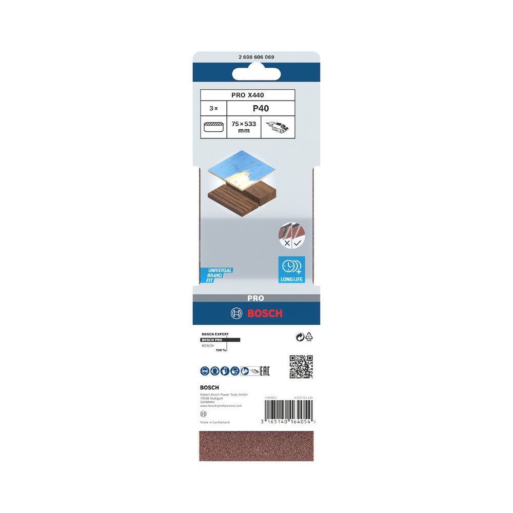 Cinta de Lixa Pro X440 Remoção de Tinta com Grão 40 Tecido X Resistente 3un Bivolt Bosch 75X533MM
