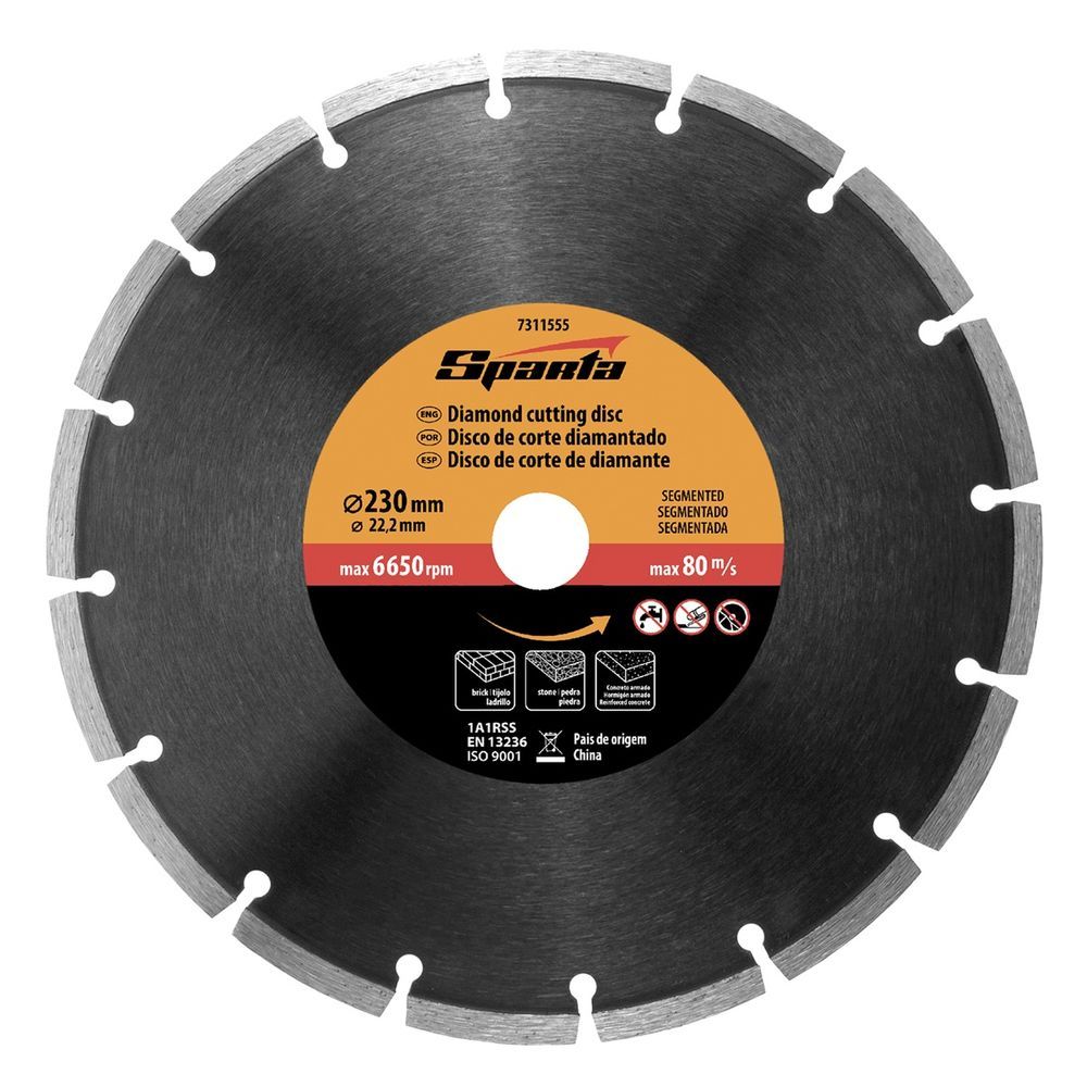 Disco de Corte 7311555 Diamantado para Cortes a Seco com Dissipação de Calor Prata Sparta Ferramentas 230MM