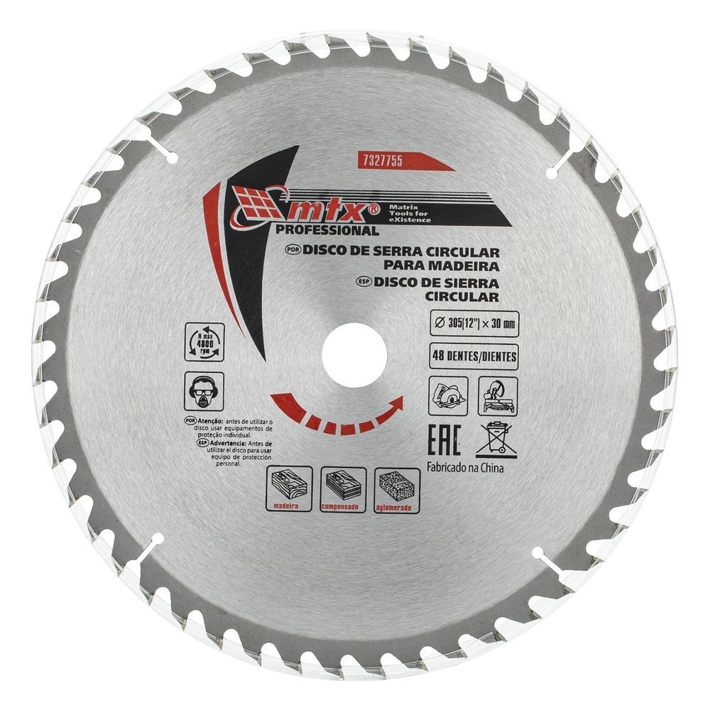 Disco de Serra Circular 7327755 para Madeira 48 Dentes Aço 65Mn Prata MTX 33CM