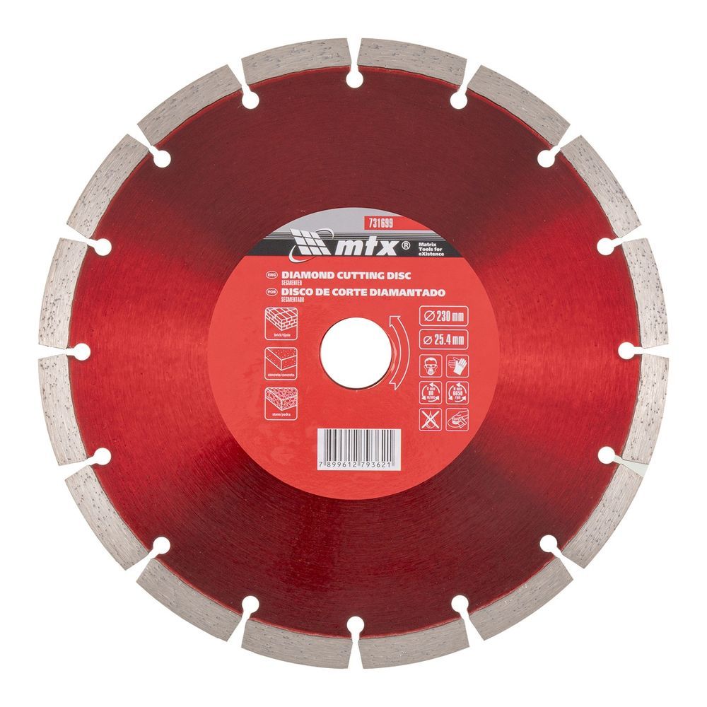 Disco de Corte Segmentado Diamantado Seco 230x25.4MM MTX Corte Preciso Durável em Concreto e Cerâmica Cinza 26CM