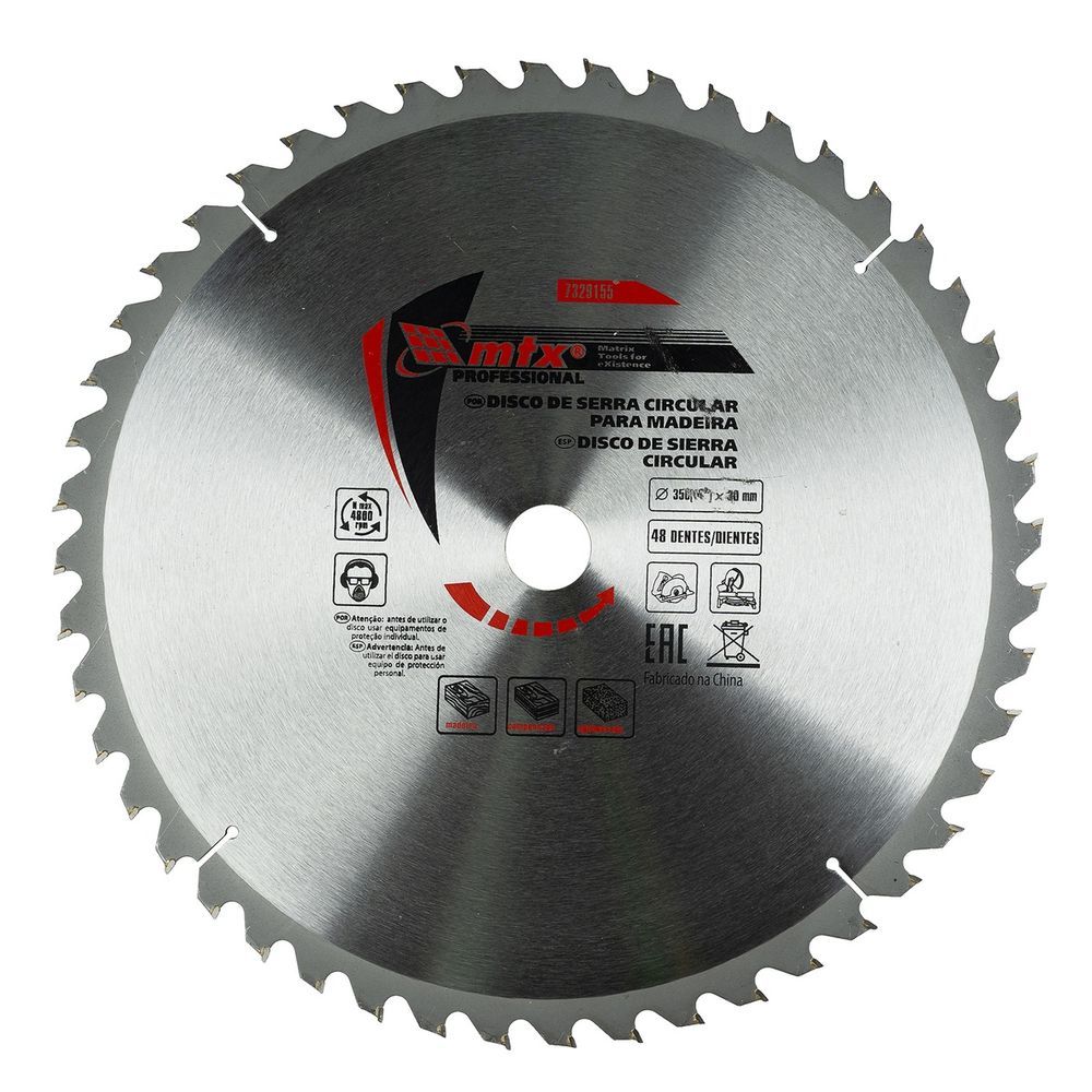 Disco de Serra Circular 7329155 Cortes Precisos em Madeira 48 Dentes Prata MTX 37CM 350MM