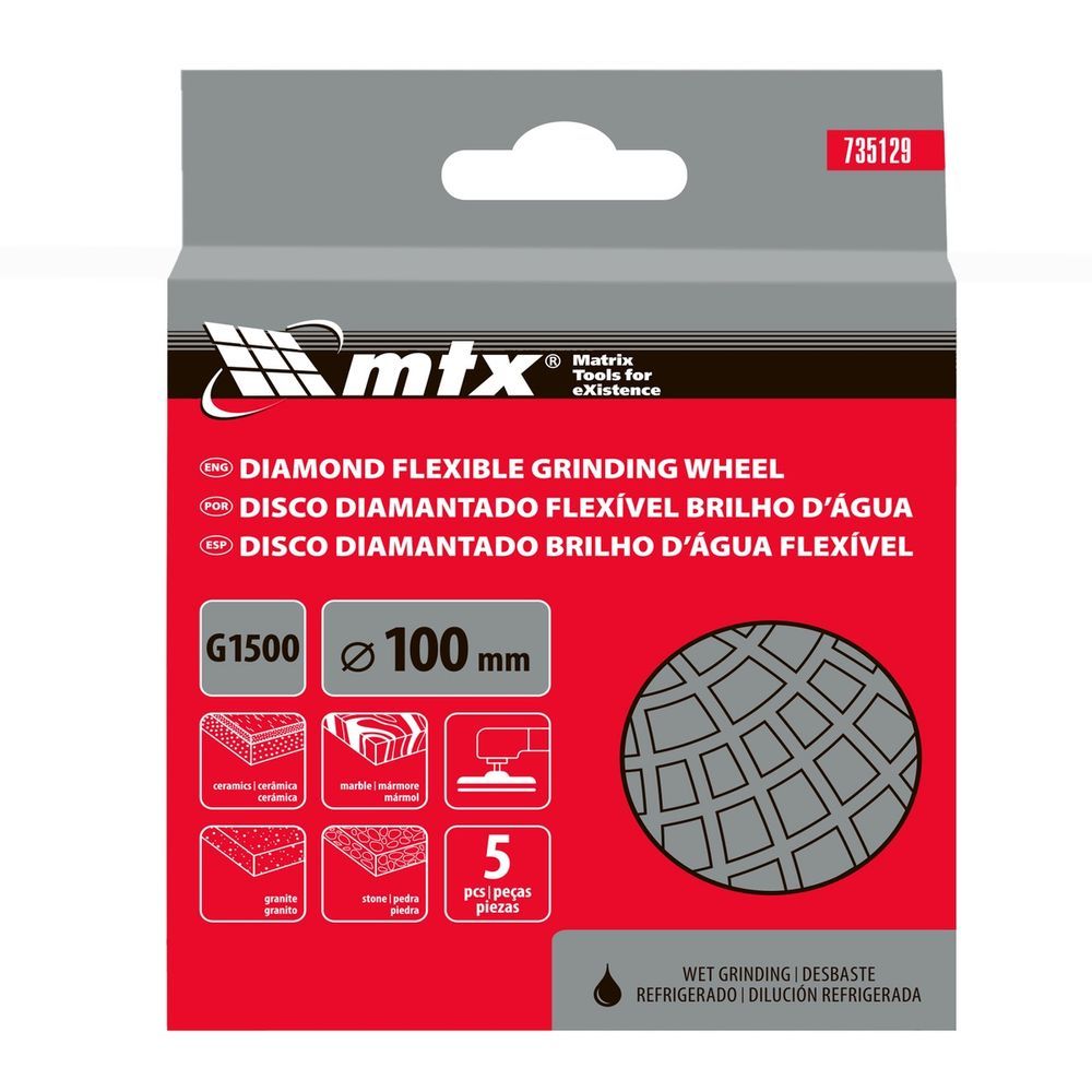 Disco Lixa Diamantada G1500 para Lixamento Úmido Base Flexível Branco MTX 100MM 5 Unidades