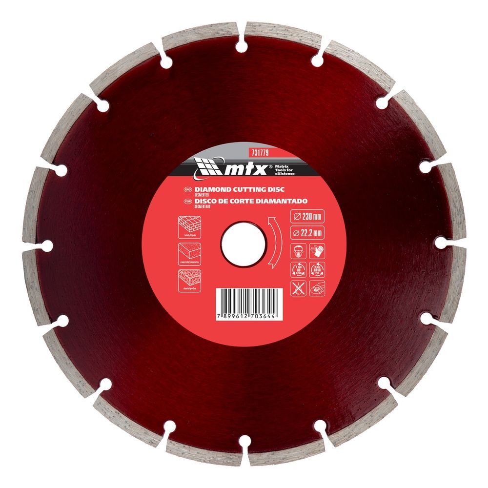 Disco de Corte Segmentado Diamantado Seco 731779 Alta Durabilidade Prata MTX 23CM 230X22.2MM 7MM