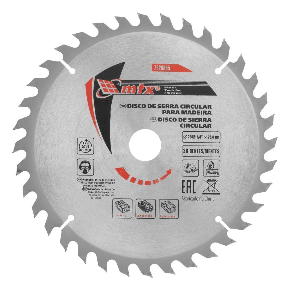 Disco de Serra Circular MTX 36 Dentes Cortes Precisos Acabamento Impecável Prata 230MM 25,4MM