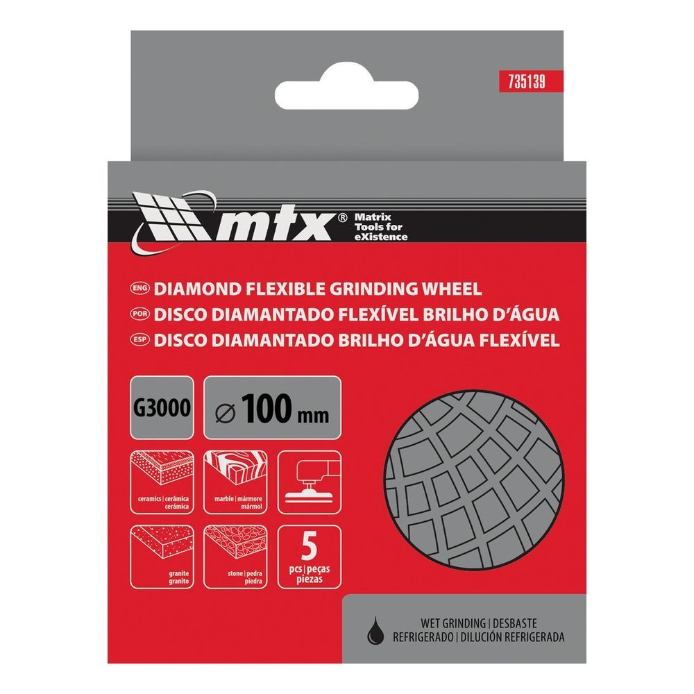 Disco Lixa Diamantada G3000 Lixamento Úmido Base Flexível Verde MTX 100MM 5 Unidades