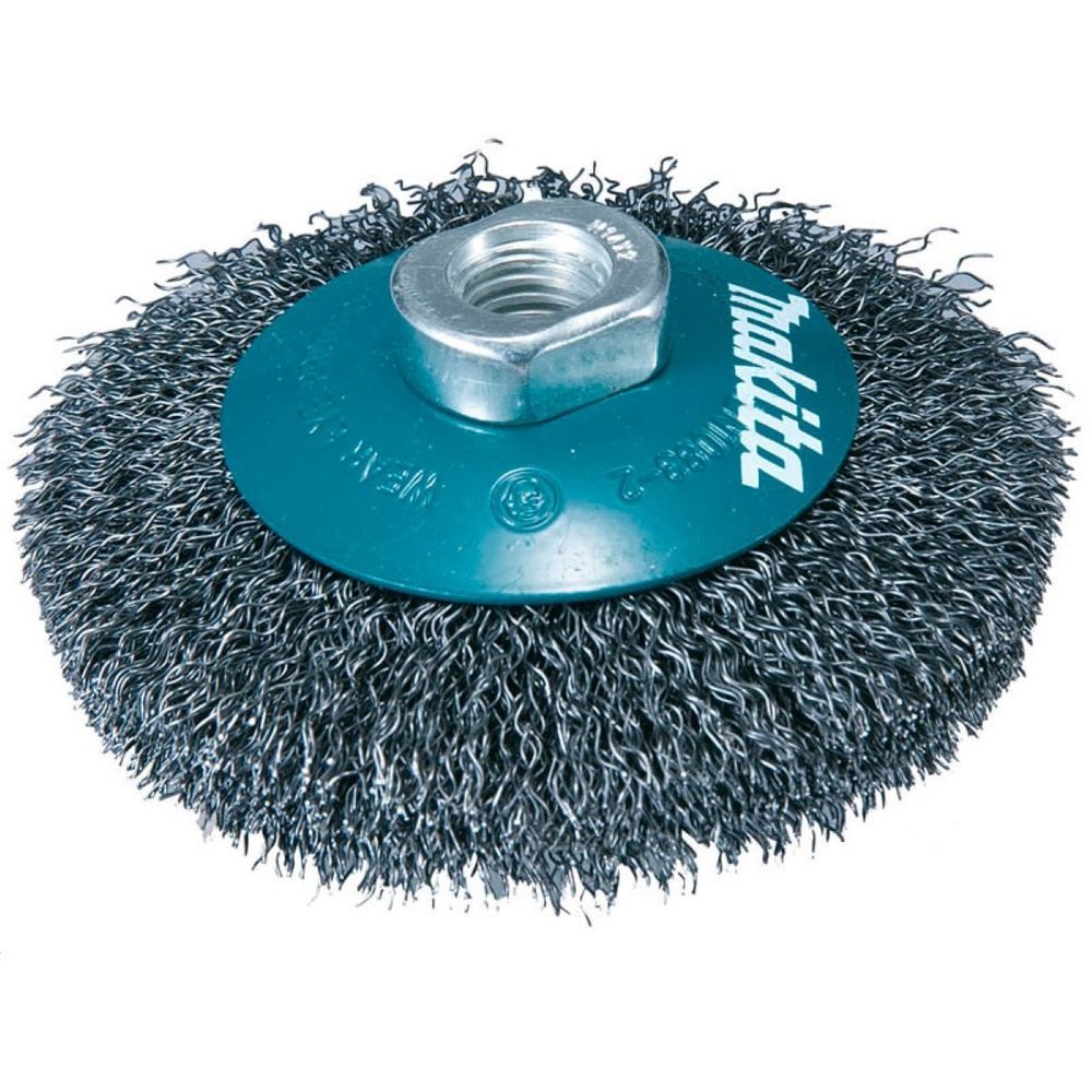 Escova de Aço Côncava 100mm M14 Fio Ondulado Limpeza e Remoção de Ferrugem Design Preciso Azul Makita 11CM