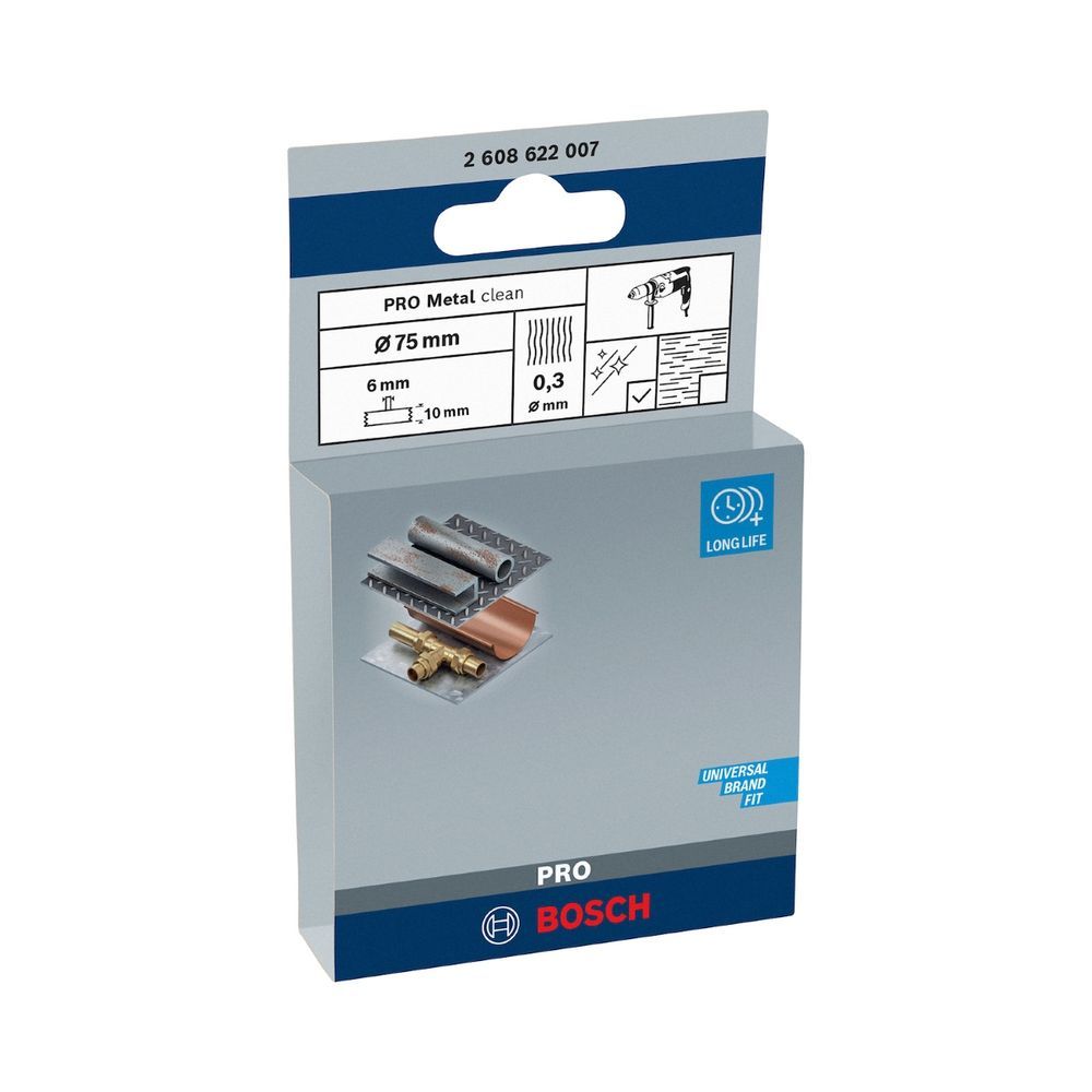 Escova de Aço Pro Metal Clean 75mm para Acabamento Profissional com Arame Ondulado Cinza Bosch 75CM