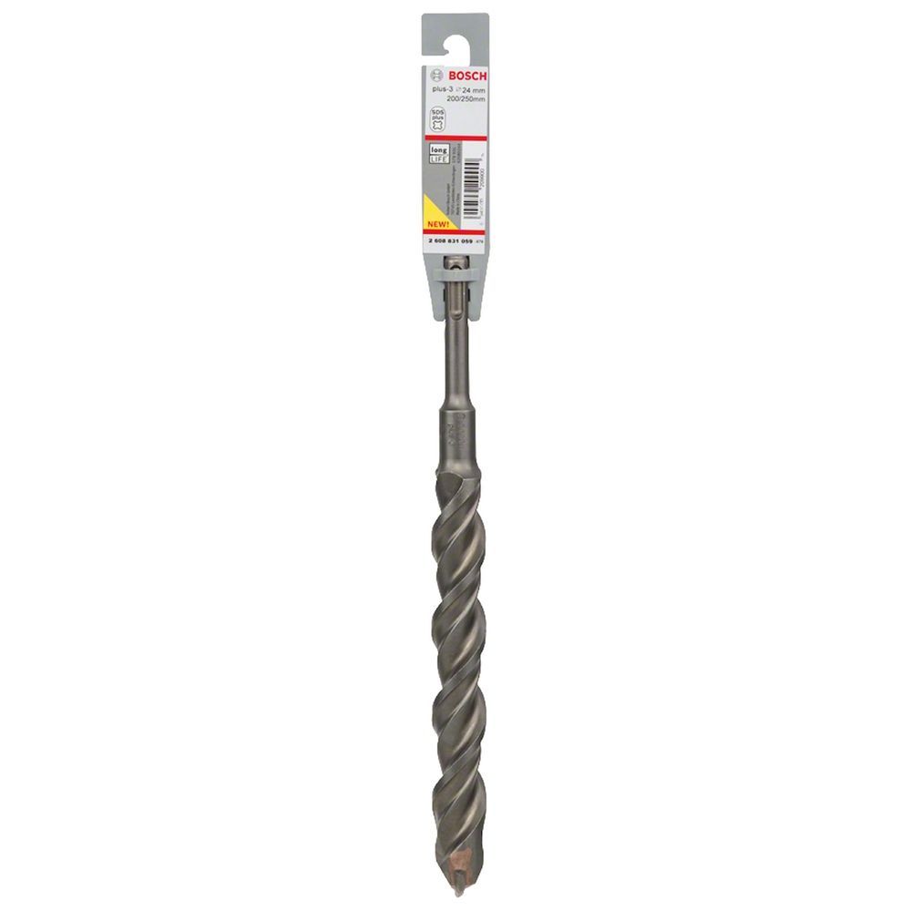 Broca Sds Plus-3 para Concreto com 4 Espirais e Arestas em Carbeto de Tungstênio Prata Bosch 24CM 24X200X250MM