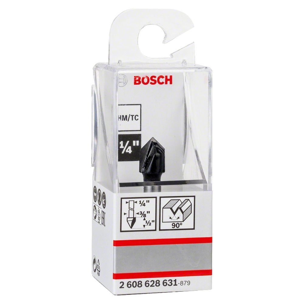 Fresa de Ranhurar Bosch V 1-4'' 9,5x12,4mm G45mm 90 graus  com Cortes Precisos em Madeira Macia e Dura com Pastilhas