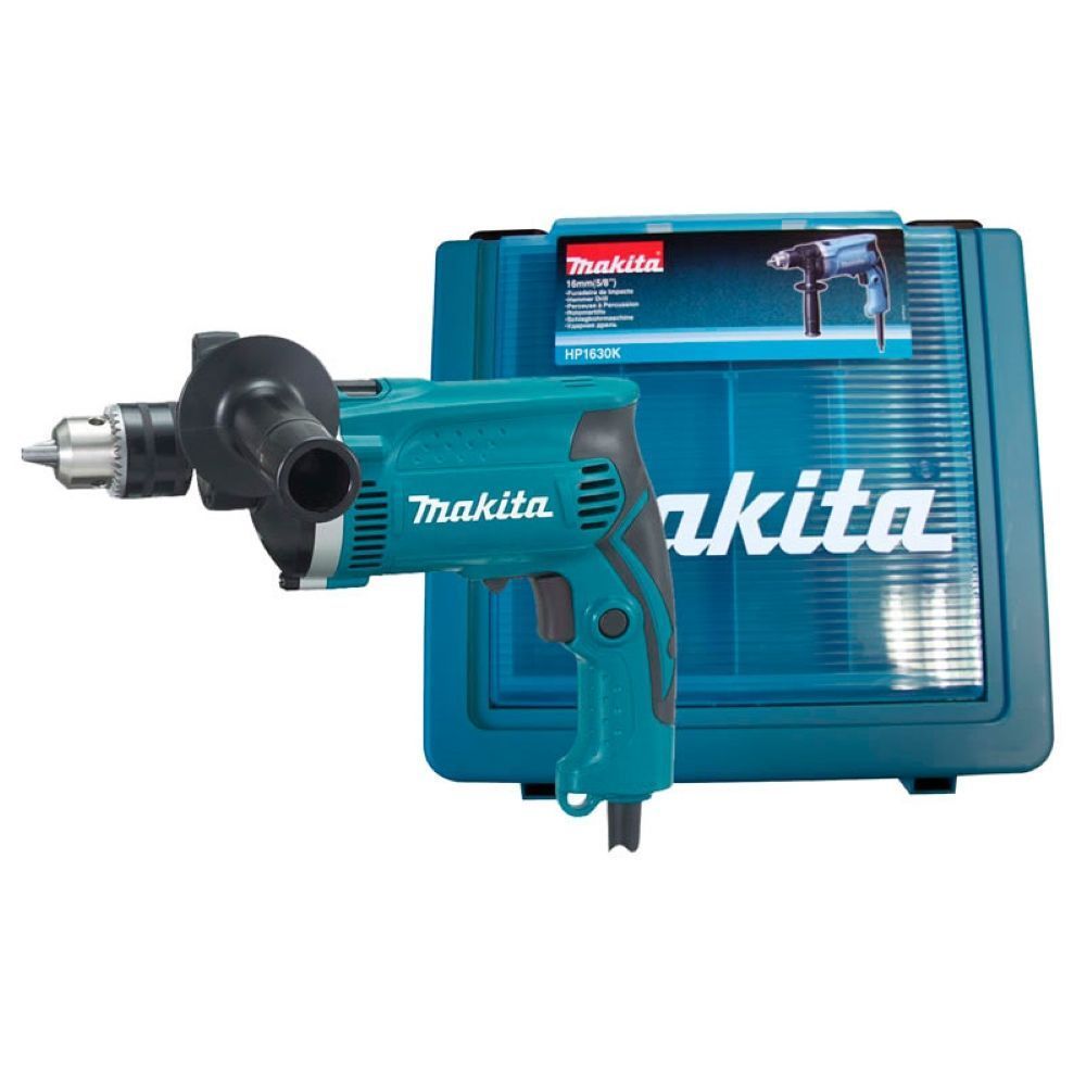 Furadeira de Impacto Makita para Uso Profissional HP1630K com Chave do Mandril Punho Lateral Suporte e Maleta 710W