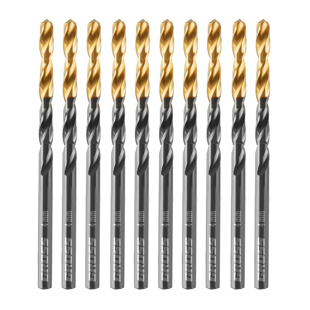 Jogo de Brocas Aço Rápido Titânio 4mm 10 Peças com Revestimento de Titânio e Ponta Split Point Cinza Gross