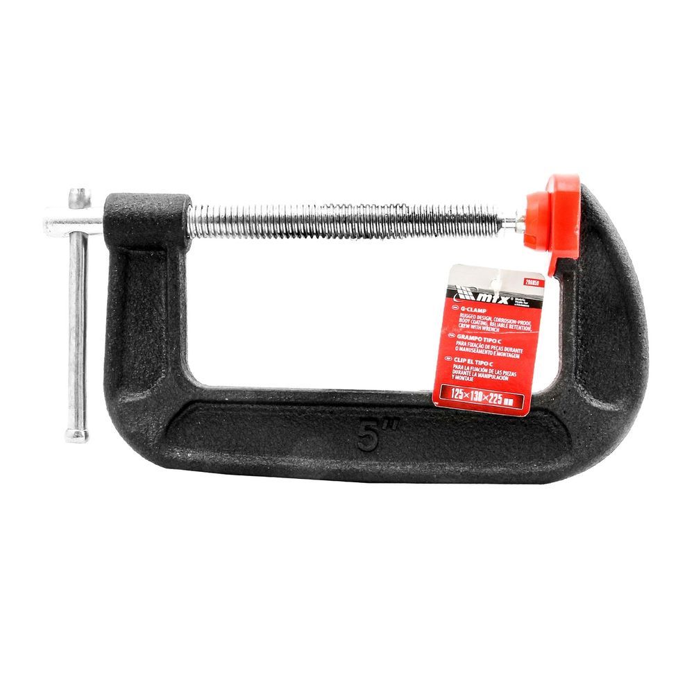 Grampo Tipo C 125x130x225mm MTX Fixação Segura e Precisa com Almofadas de Plástico Ferro Fundido 125CM
