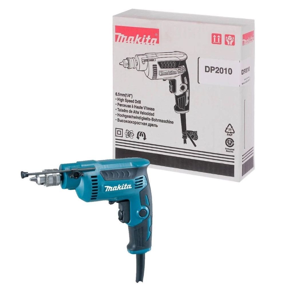 Furadeira Makita Profissional DP2010 com Chave do Mandril 370W Preto 110V 6.5MM
