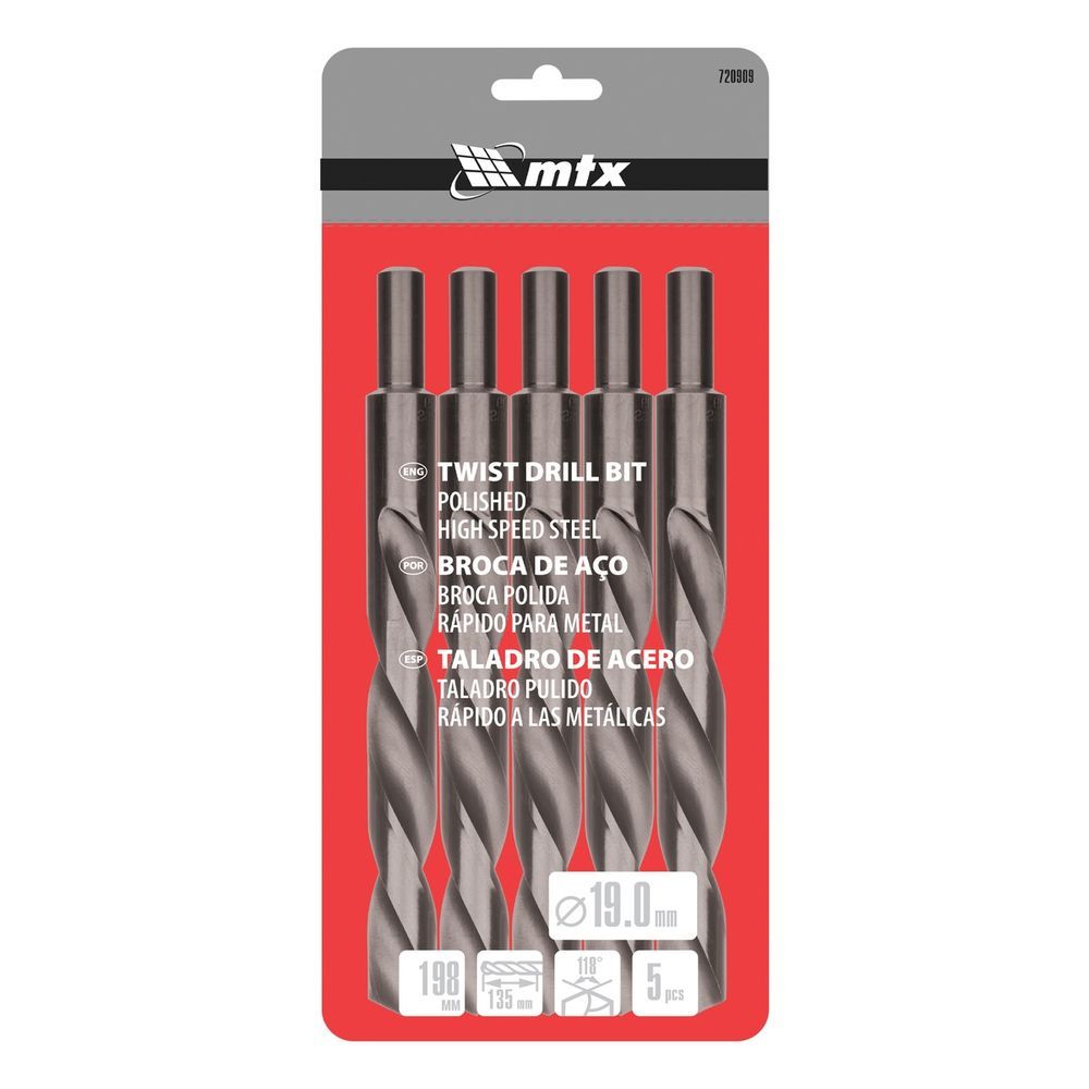 Jogo de Brocas 720909 Aço Rápido HSS com Haste 13mm Prata MTX 11CM 5 Peças