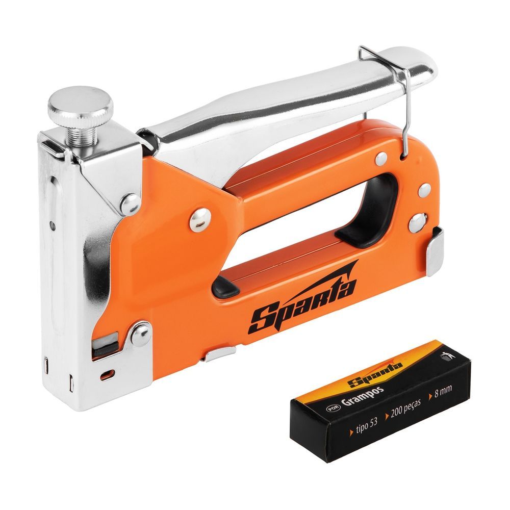 Grampeador Manual 4200255 Ajustável 4-14mm com Trava de Segurança Cinza Sparta Ferramentas 15CM 200 Grampos de 8mm